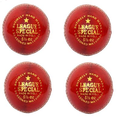 CW League Special 4 Piece Red Leather Balls Maximum Over Cricket Ball Pack of 12