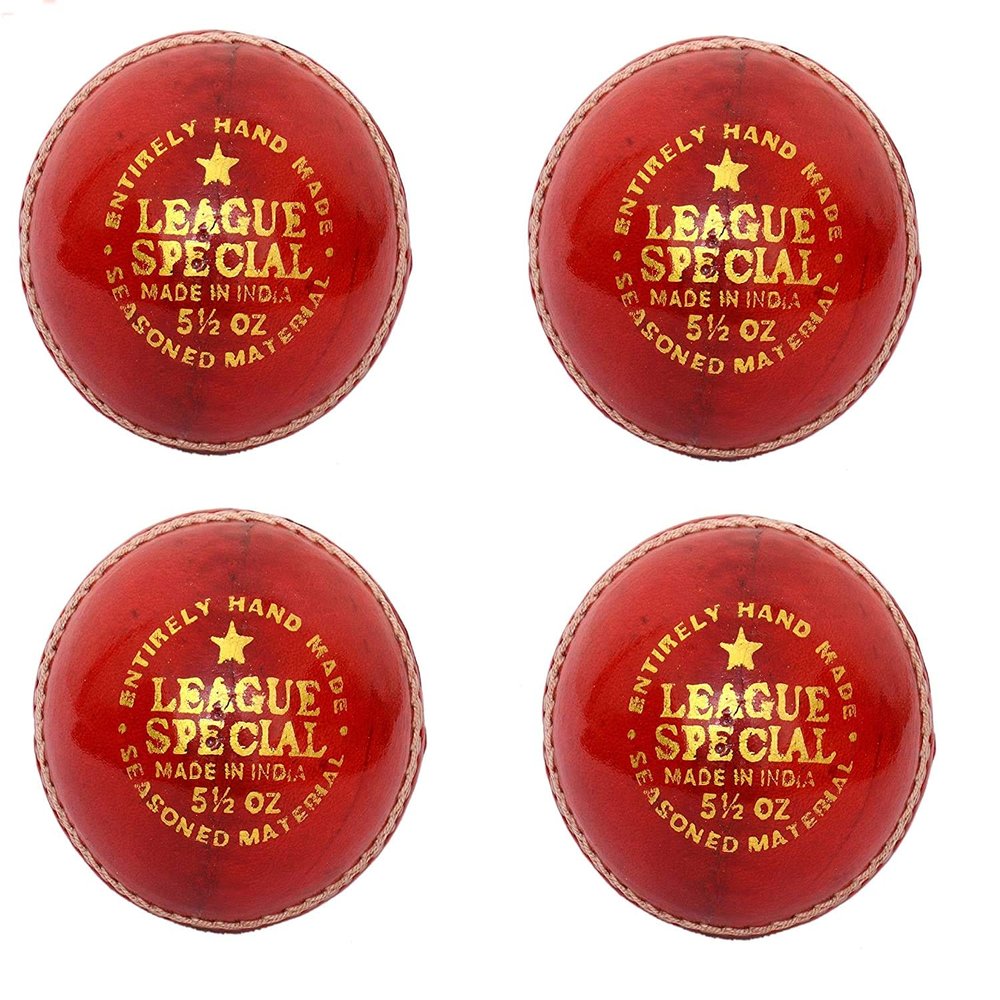 CW League Special 4 Piece Red Leather Balls Maximum Over Cricket Ball Pack of 12