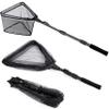 PLUSINNO Fishing Net Fish Floating Landing Net, Kayak Nets with Fixed Foldable Telescopic Pole Handle,Bass Trout Fishing Nets with Nylon Mesh for Pond Lake River,Fishing Gear Gifts for Men,Black 1.2M view 1
