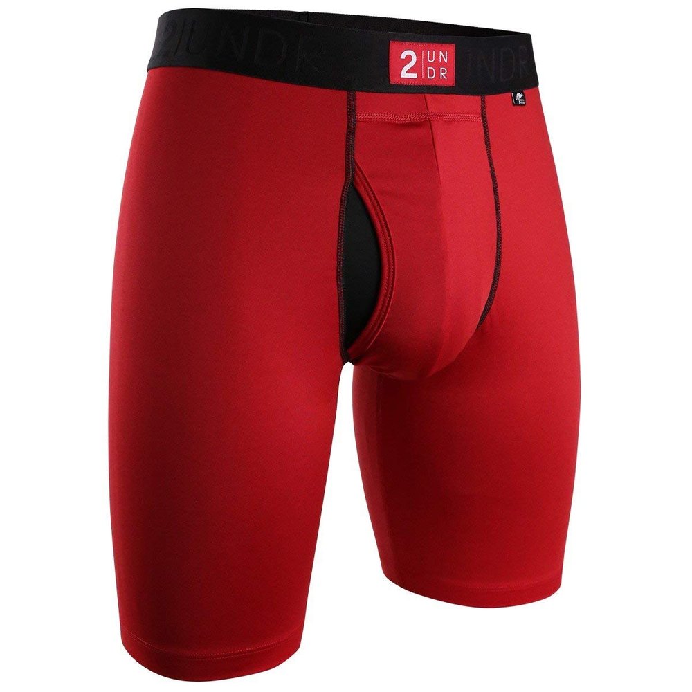 2UNDR Mens Power Shift 9" Boxer Long Leg Underwear (Crimson, Small)