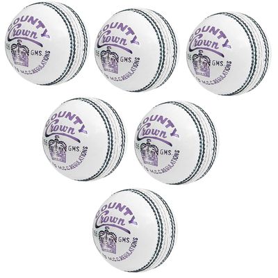 CW County Crown White Leather Made 4 Cut Piece Cricket Ball Entirely Hand Stitched 156gm Club Matches & Practice Pack of 12