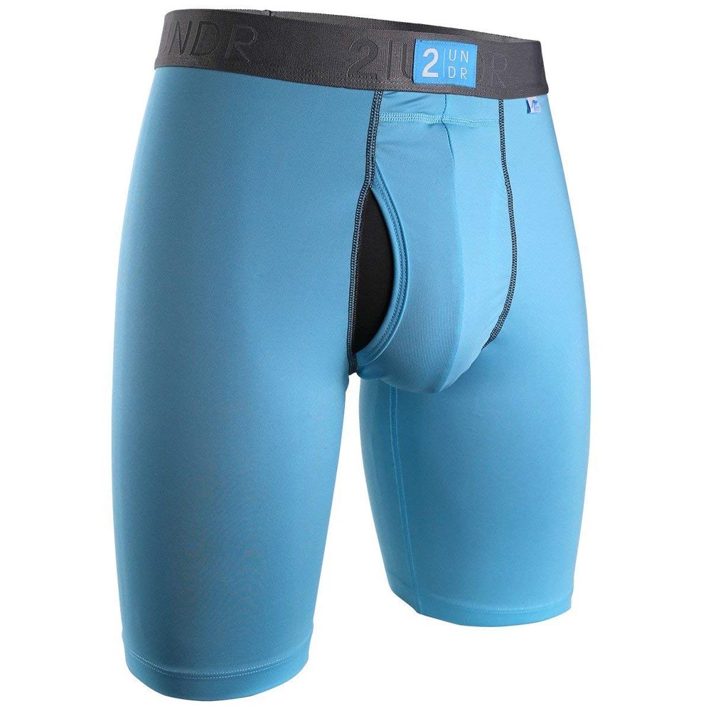 2UNDR Mens Power Shift 9" Boxer Long Leg Underwear Light Blue