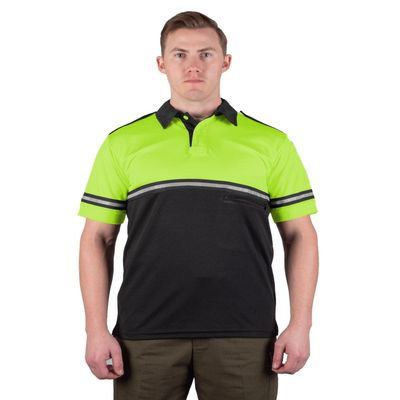 First Class Two Tone Bike Patrol Shirt with Reflective Stripes and Zipper Pocket (Lime Green and Black) (5XL)
