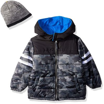 iXtreme Boys' Toddler Camo Puffer with Accessory, Grey, 2T
