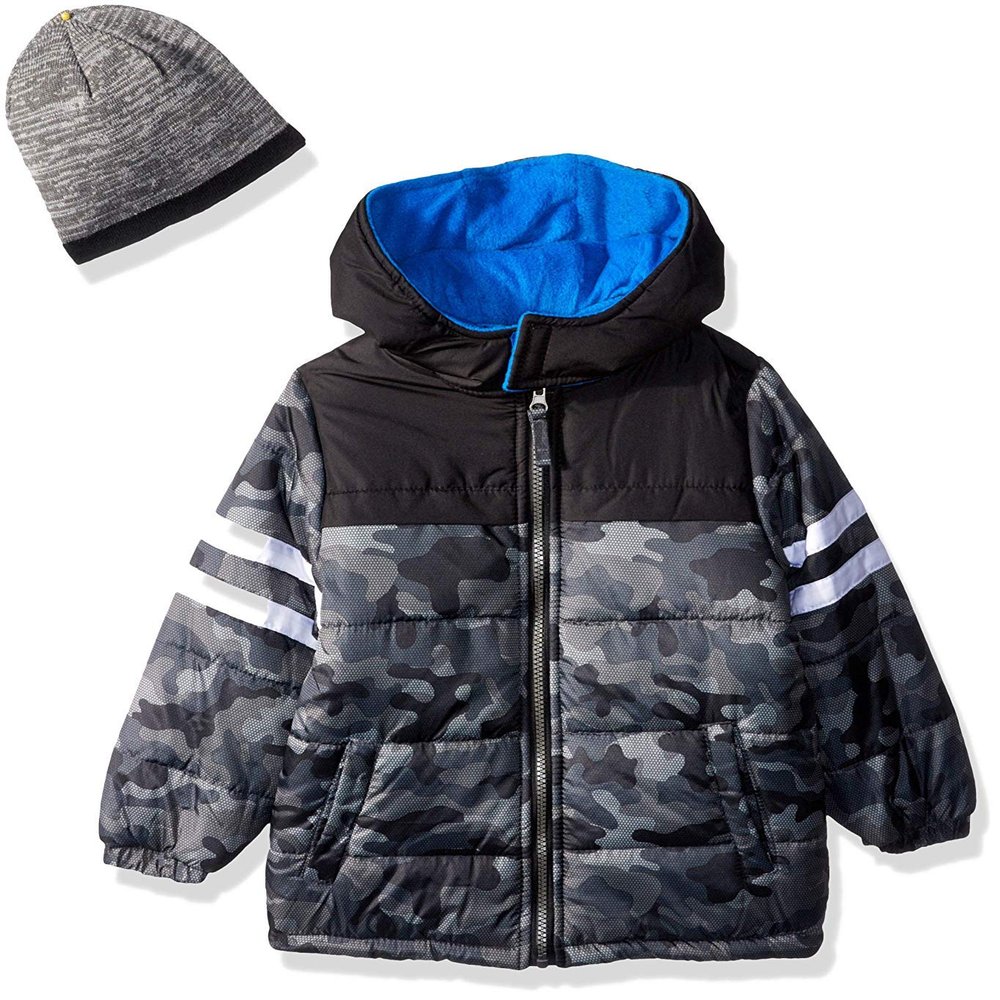iXtreme Boys' Toddler Camo Puffer with Accessory, Grey, 2T