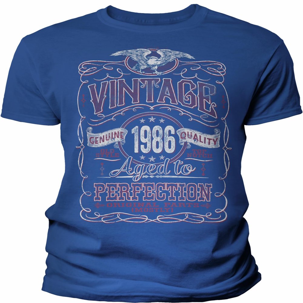40th Birthday Gift Shirt for Men - Vintage 1986 Aged to Perfection - Royal-003-4X