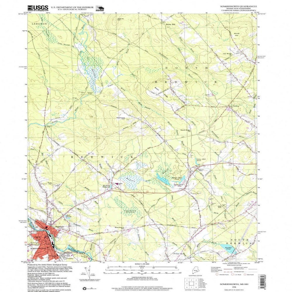 YellowMaps Somersworth NH topo map, 1:24000 Scale, 7.5 X 7.5 Minute, Historical, 1998, Updated 1999, 26.9 x 21.2 in - Tyvek