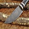9.5" Long Damascus Steel Skinning Knife Hand Forged Twist Pattern Damascus Steel, Bull Horn Round Scale Crafted with Engraved Brass Spacer & Cap, Thick Cow Hide Leather Sheath (Black) view 3