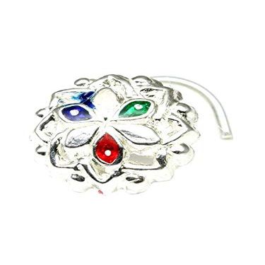 Karizma Jewels Silver Nose Stud, corkscrew piercing nose ring L Bend 22g