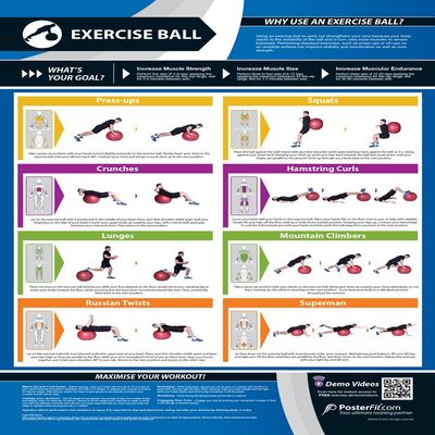 Exercise Ball | Full Core Workout | Improves Strength Training | Laminated Home & Gym Poster | Free Online Video Training Support | Size - 33 x 23.5 | Improves Personal Fitness