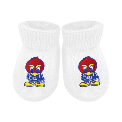 Creative Knitwear College NCAA Officially Licensed Baby Bootie Sock - Kansas Jayhawks Baby Jay Logo - White - Newborn to 6 Months