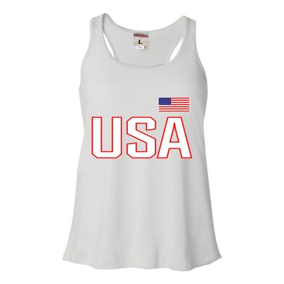 Medium White Women Flowy USA National Pride Sleeveless Tank Top T-Shirt