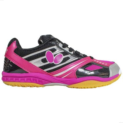 Butterfly Lezoline Mach Shoes - Shock Absorbing Flexible Lightweight Superior Gripping Professional Competition Table Tennis Shoe, Black-Pink, 11.5 Men