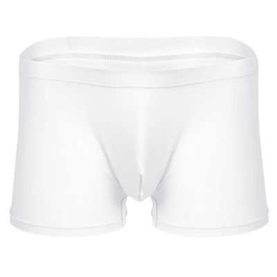 MSemis Mens Ice Silk Underwear Trunks Seamless Transparent Pouch Boxer Briefs Underpants White XX-Large