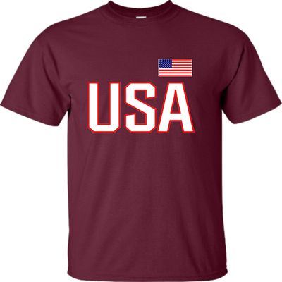 4X-Large Maroon Mens USA National Pride T-Shirt