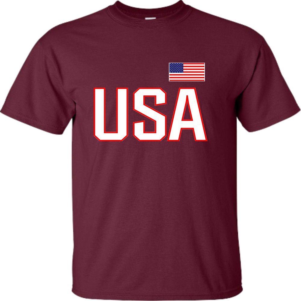 4X-Large Maroon Mens USA National Pride T-Shirt