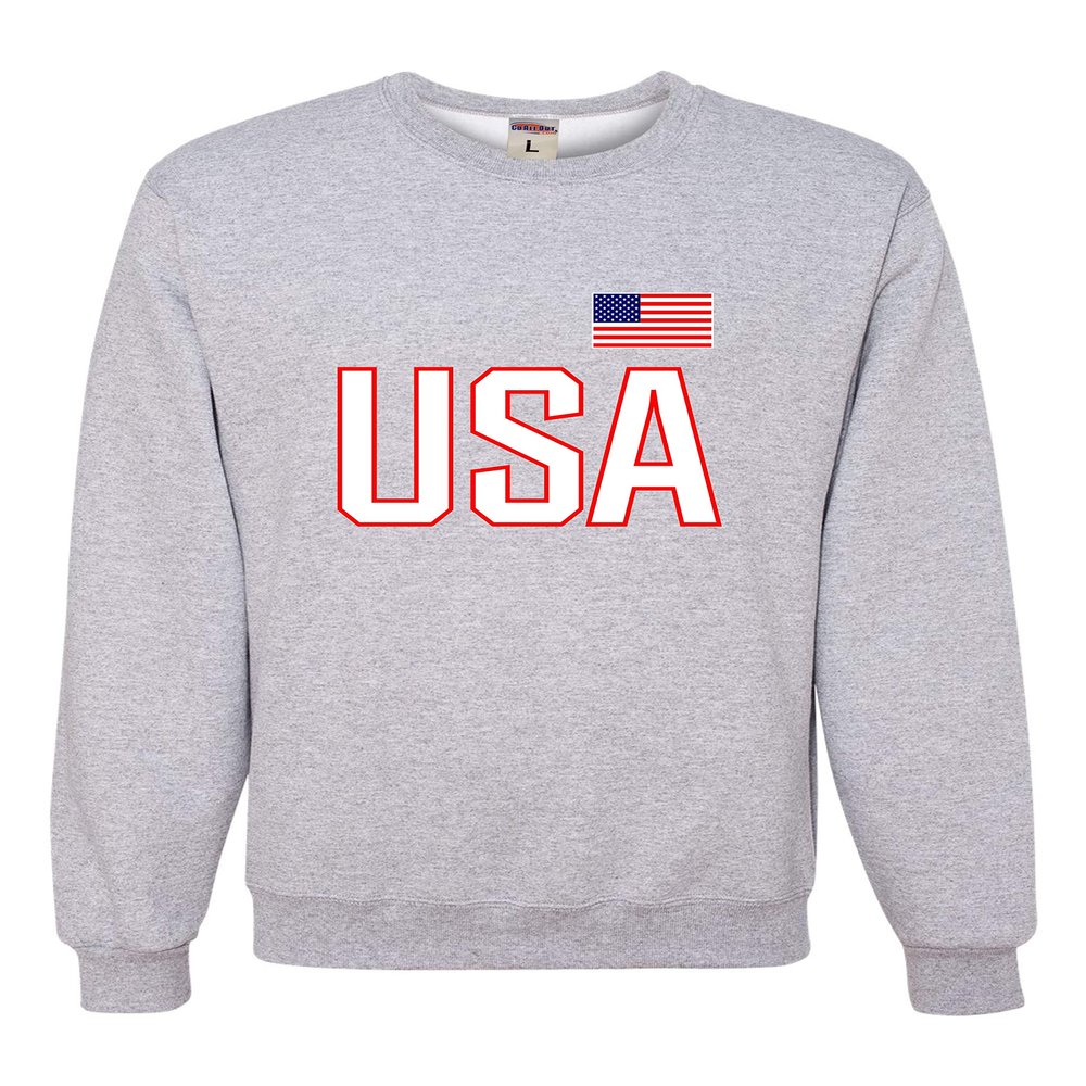 Go All Out Medium Athletic Heather Adult USA National Pride Sweatshirt Crewneck