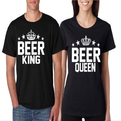 ALLNTRENDS Couple T Shirts Beer King and Queen Matching St Patrick's Shirts (Womens 2XL Mens S, Black)