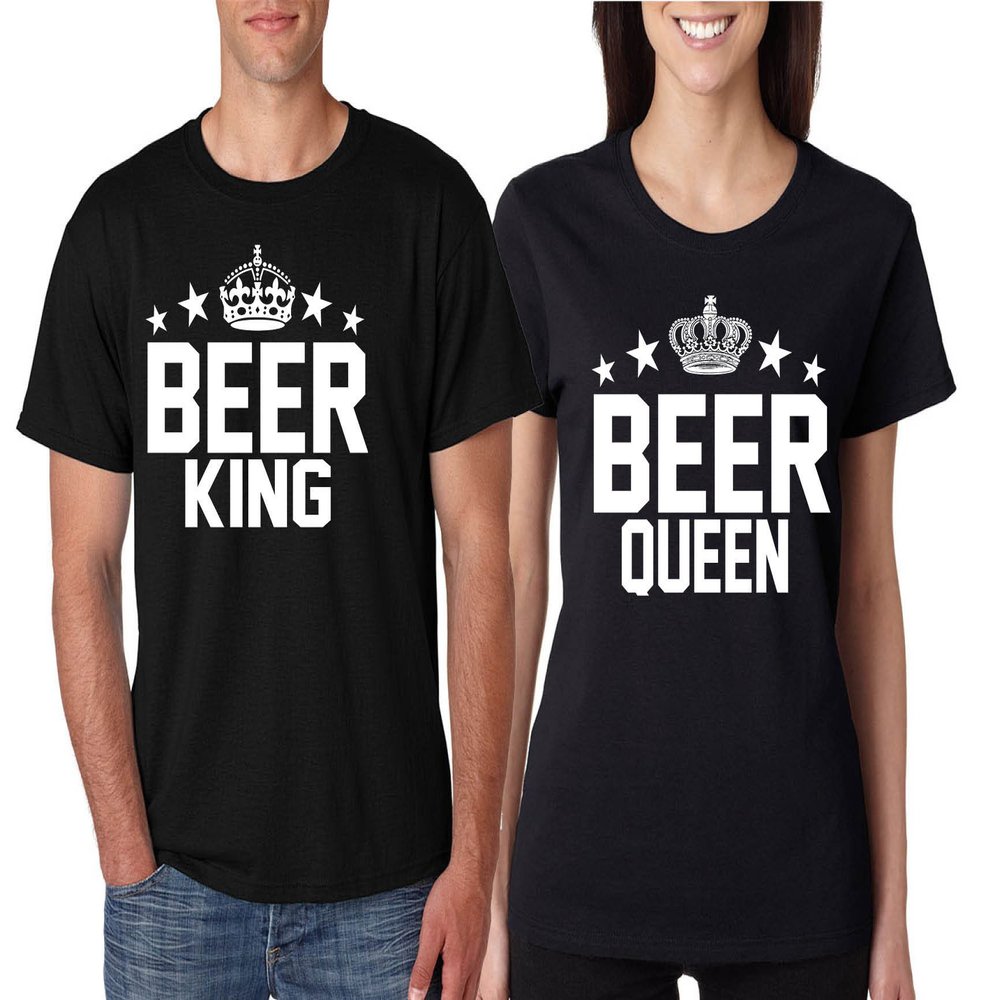 ALLNTRENDS Couple T Shirts Beer King and Queen Matching St Patrick's Shirts (Womens 2XL Mens S, Black)