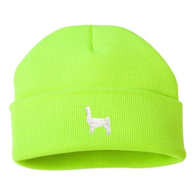 Go All Out One Size Safety Yellow Cuffed Llama Embroidered Cuffed Knit Beanie Cap