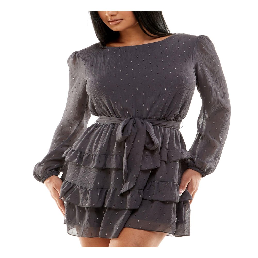 Speechless Womens Juniors Metallic Short Mini Dress Gray XS