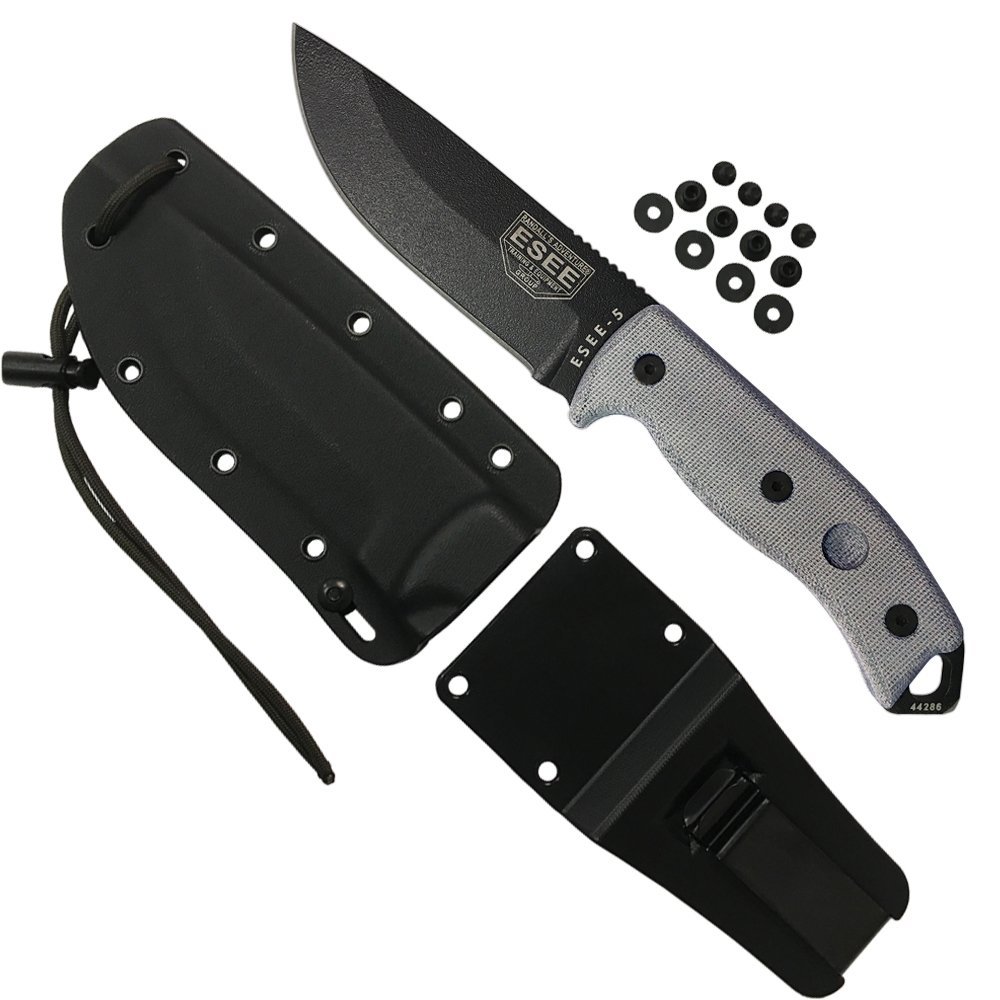 ESEE Authentic Model 5 Tactical Survival Fixed Blade Knife - Ambidextrous Kydex Sheath - SERE Team Designed (ESEE-5P-E)