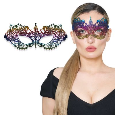Rainbow Masquerade Mask For Women - Lace Masquerade Masks for Masquerade Party, Proms, Photo Shoot, Venetian Party, Mardi Gras, Halloween & Cosplay - Rainbow Color - Made in the USA
