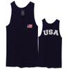 0088. Vintage American Flag United States USA Fonts Graphic 4th of July Memorial Military Patriotic Style Men's Tank Top (Navy Blue, Large) view 1