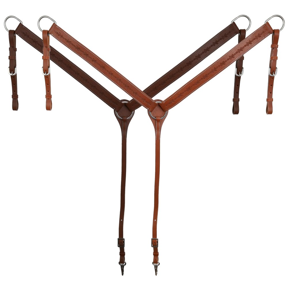 Showman Argentina Cow Leather Breast Collar w/Barbed Wire Tooling