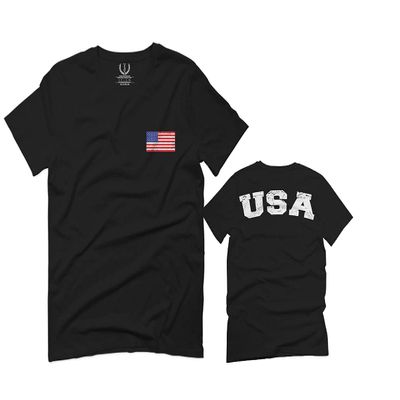 0088. Vintage American Flag United States USA Fonts Graphic 4th of July Memorial Military Patriotic Style for Men T Shirt (Black 2X-Large)