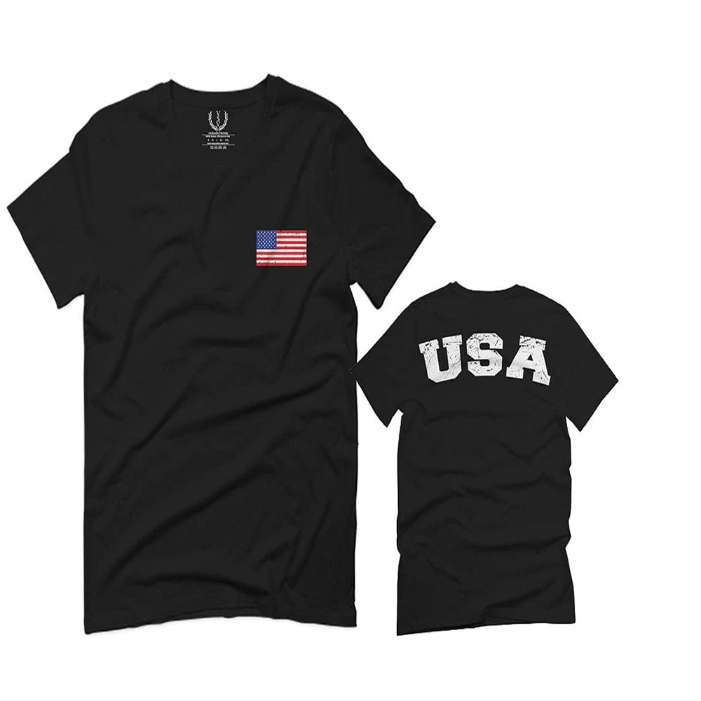 0088. Vintage American Flag United States USA Fonts Graphic 4th of July Memorial Military Patriotic Style for Men T Shirt (Black 2X-Large)