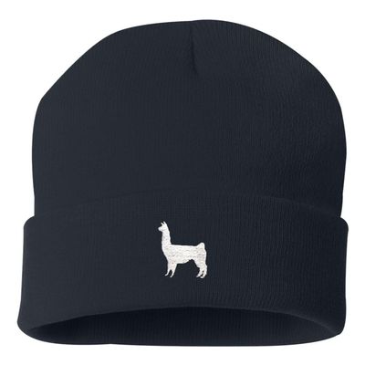 Go All Out One Size Navy Cuffed Llama Embroidered Cuffed Knit Beanie Cap