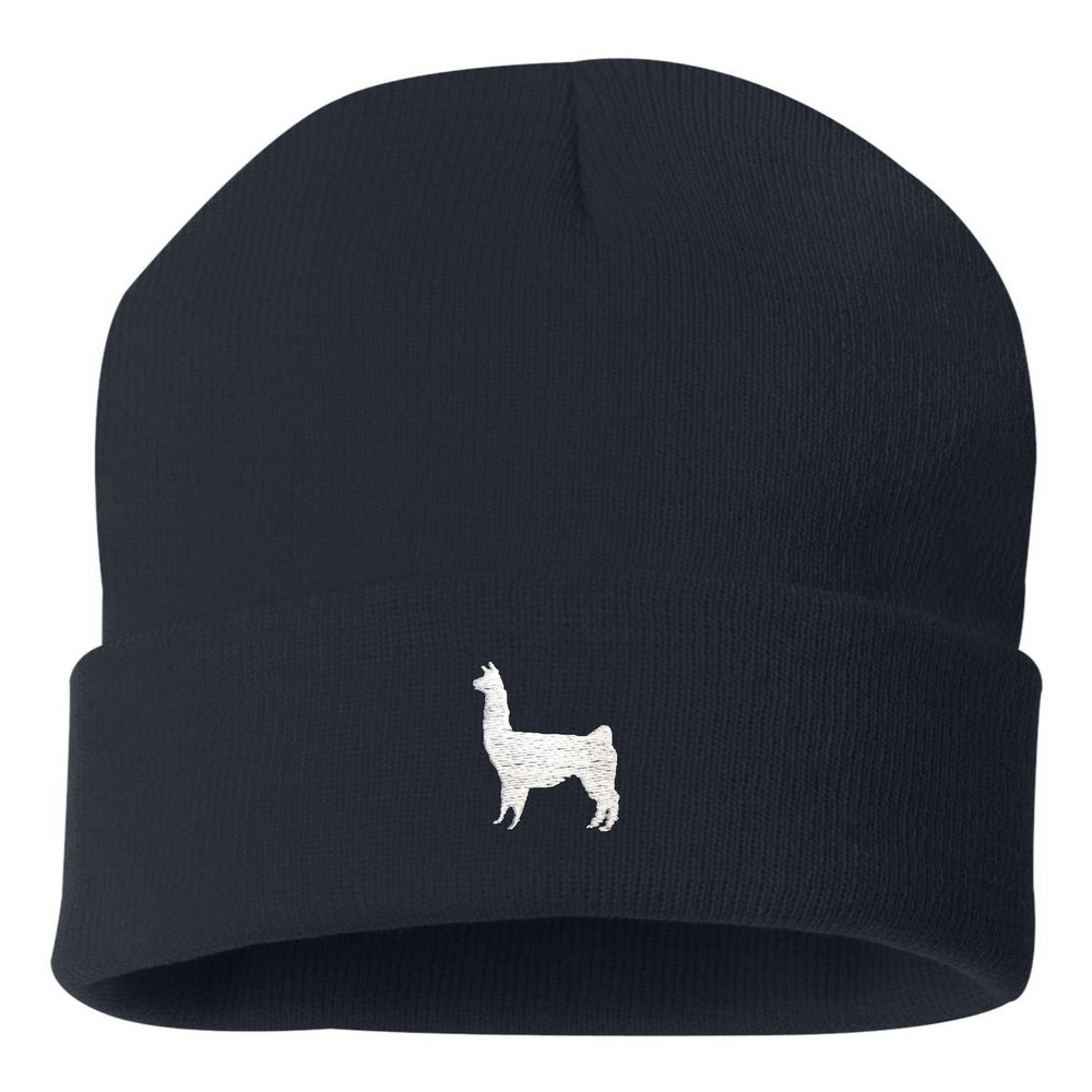 Go All Out One Size Navy Cuffed Llama Embroidered Cuffed Knit Beanie Cap