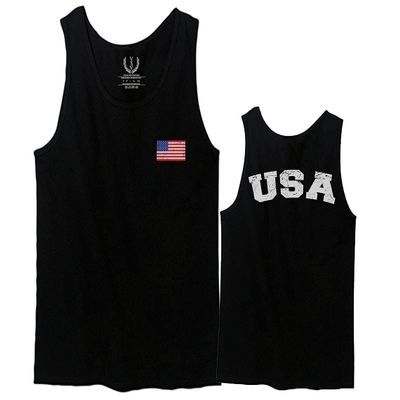 0088. Vintage American Flag United States USA Fonts Graphic 4th of July Memorial Military Patriotic Style Men's Tank Top (Red, X-Large)