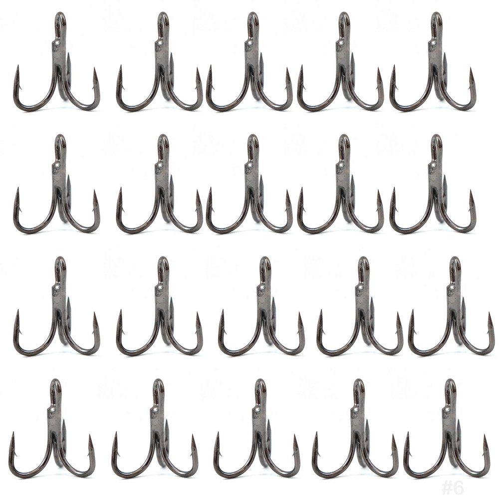 20pcs Fish WOW! Fishing 3X Strong Treble Hooks Black Nickel - Size #6