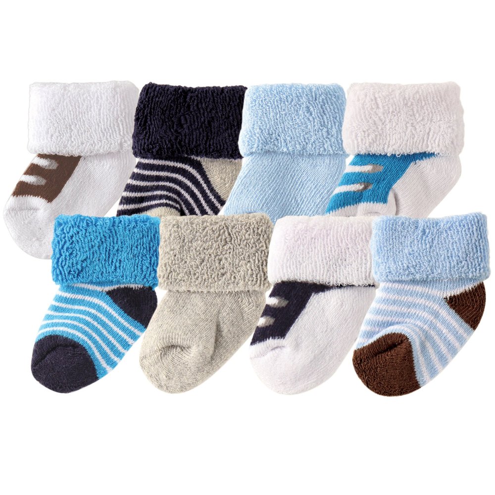 Luvable Friends baby boys Newborn and Terry Socks, Blue Brown, 6-12 Months US