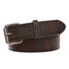 1 1/2" Snap On Vintage Stitching-Edged Distressed Embossed Skull & Cross Bones Leather Belt, Black/Brown | 44" view 2