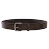 1 1/2" Snap On Vintage Stitching-Edged Distressed Embossed Skull & Cross Bones Leather Belt, Black/Brown | 44" view 3