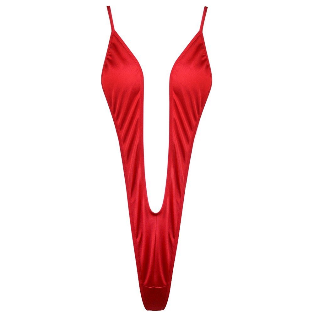 Freebily Sexy Women One Piece Micro Bikini Thong Teddy Swimwear Monokini Red One Size