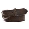 1 1/2" Snap On Vintage Stitching-Edged Distressed Embossed Skull & Cross Bones Leather Belt, Black/Brown | 34" view 2