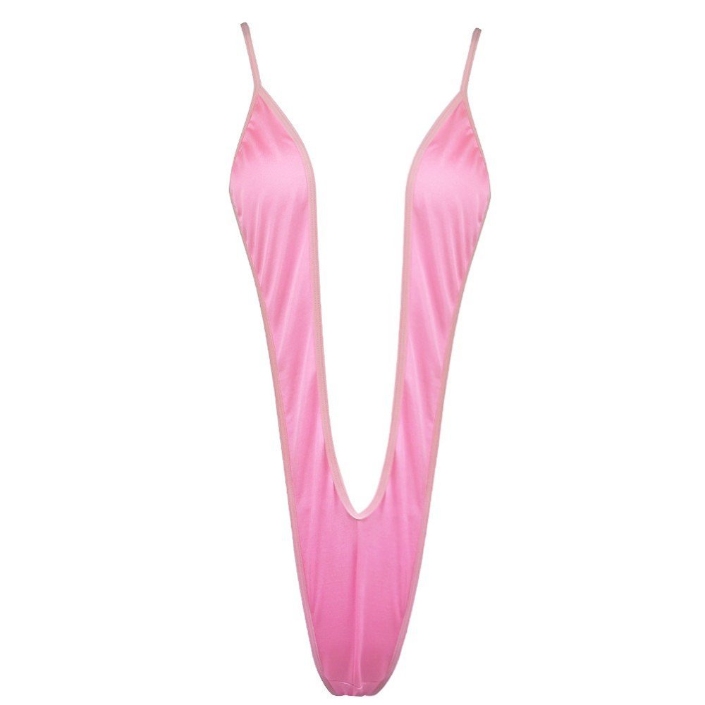 Freebily Sexy Women One Piece Micro Bikini Thong Teddy Swimwear Monokini Pink One Size