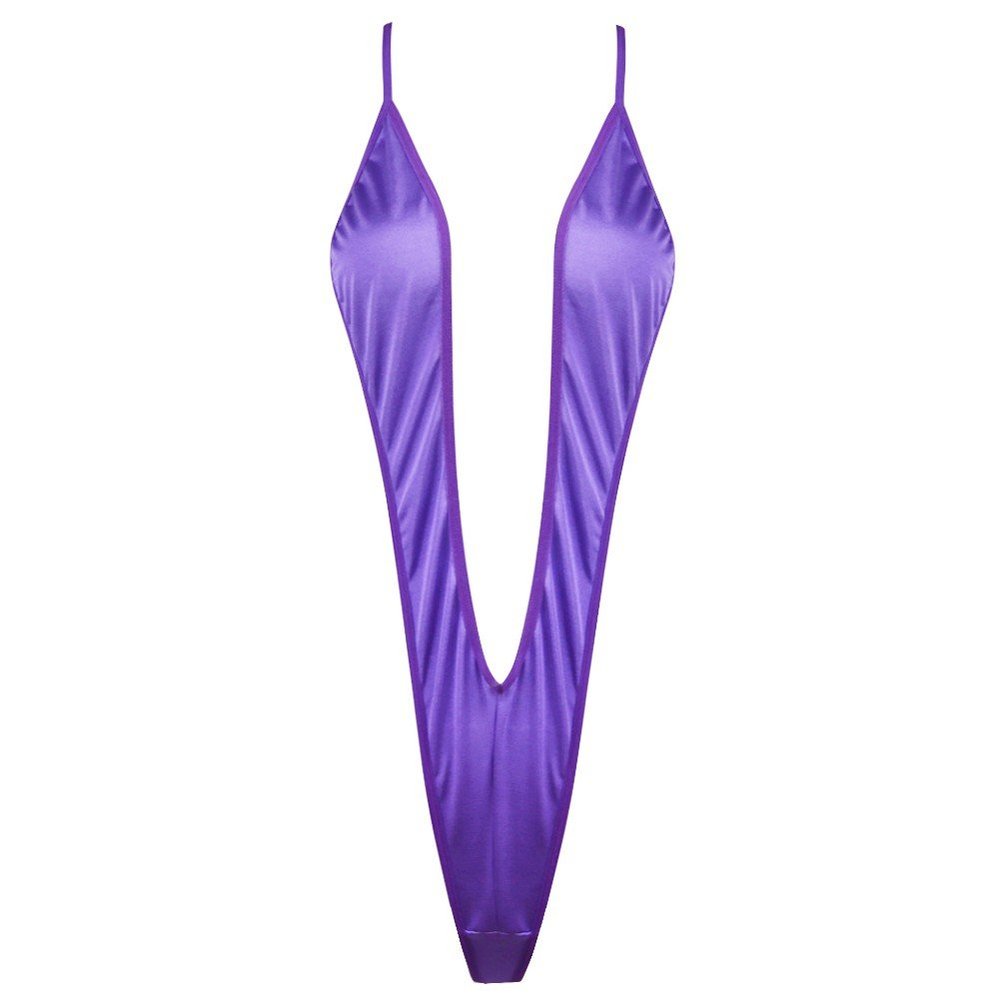 Freebily Sexy Women One Piece Micro Bikini Thong Teddy Swimwear Monokini Purple One Size
