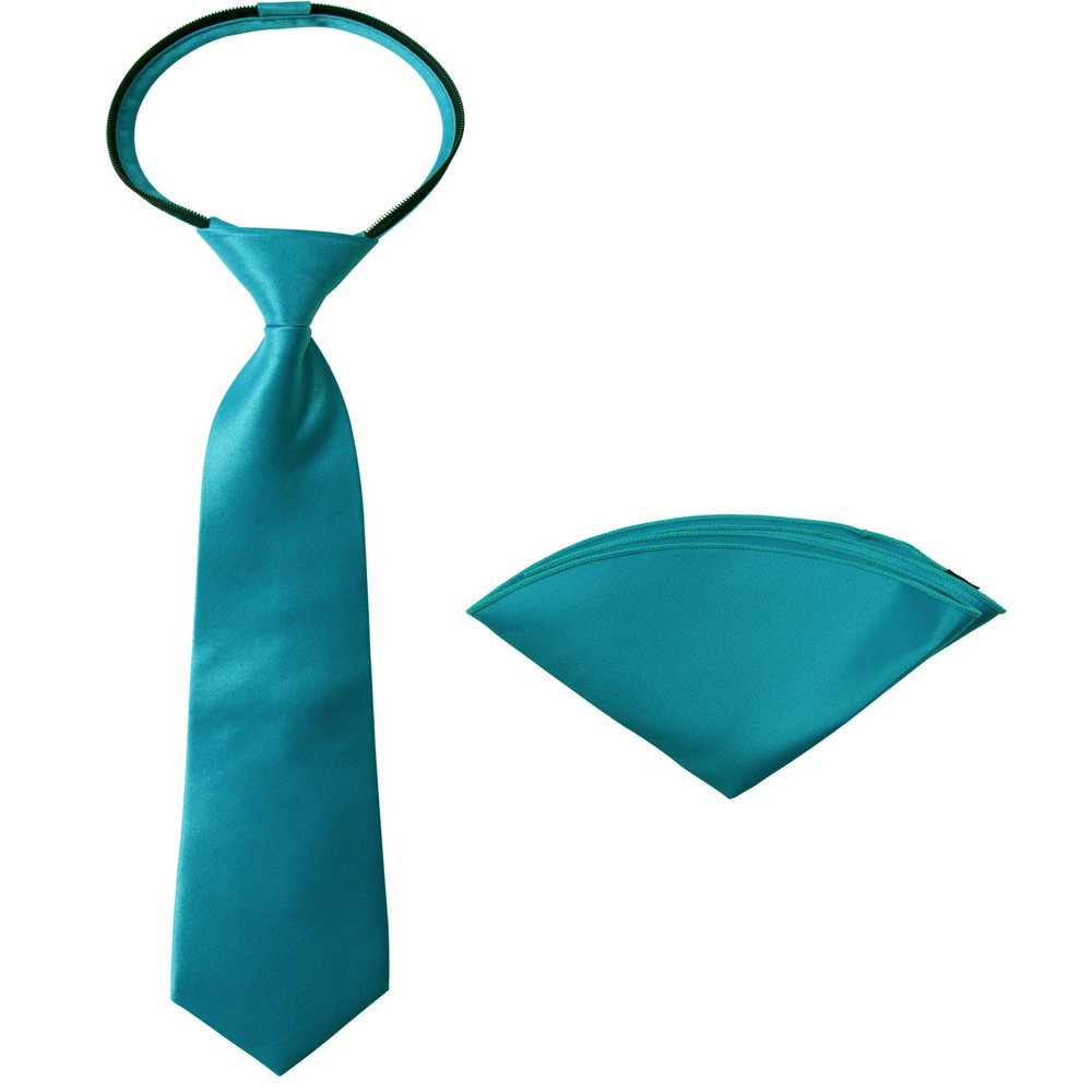 Spring Notion Boys' Satin Zipper Necktie and Handkerchief Set Extra Large Teal