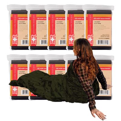 Ever Ready First Aid Mylar Rescue Blanket, Large Olive Thermal Sheet for Emergency and Survival, 54 x 84 10 Count