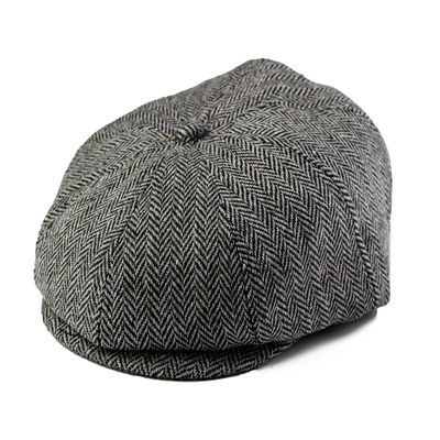 Baby Boy Ring Bearer Pageboy Scally Cap - Flat Ivy Newsboy Tweed Golf Cap Hat (XXL 58 cm), Black and Gray