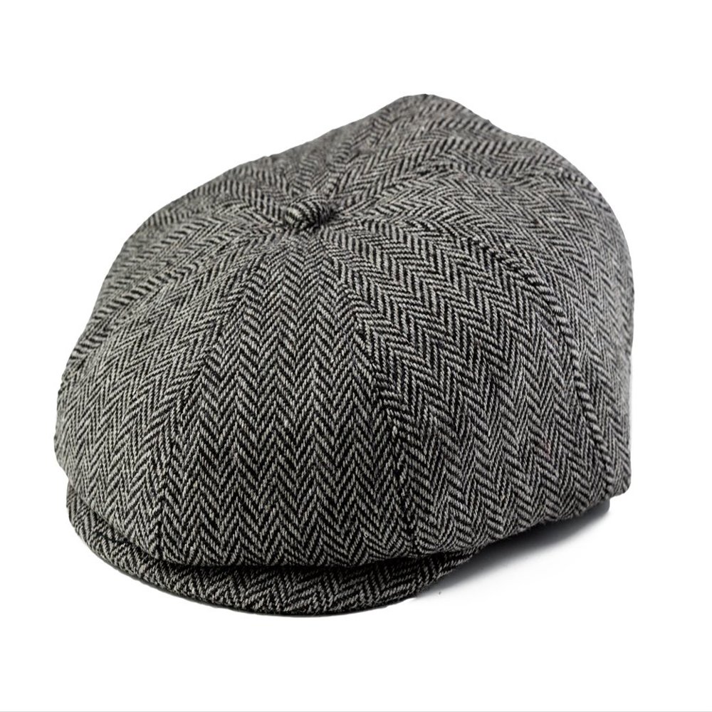 Baby Boy Ring Bearer Pageboy Scally Cap - Flat Ivy Newsboy Tweed Golf Cap Hat (XXL 58 cm), Black and Gray