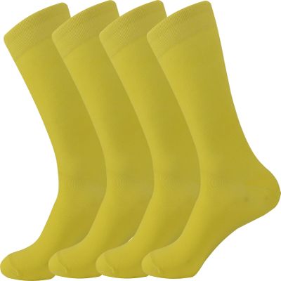 Fine Fit Men's Fancy Colorful Solid Cotton Socks (4 Pairs) Yellow)