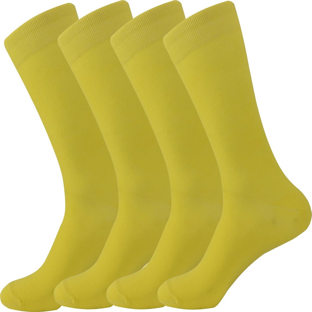 Fine Fit Men's Fancy Colorful Solid Cotton Socks (4 Pairs) Yellow)