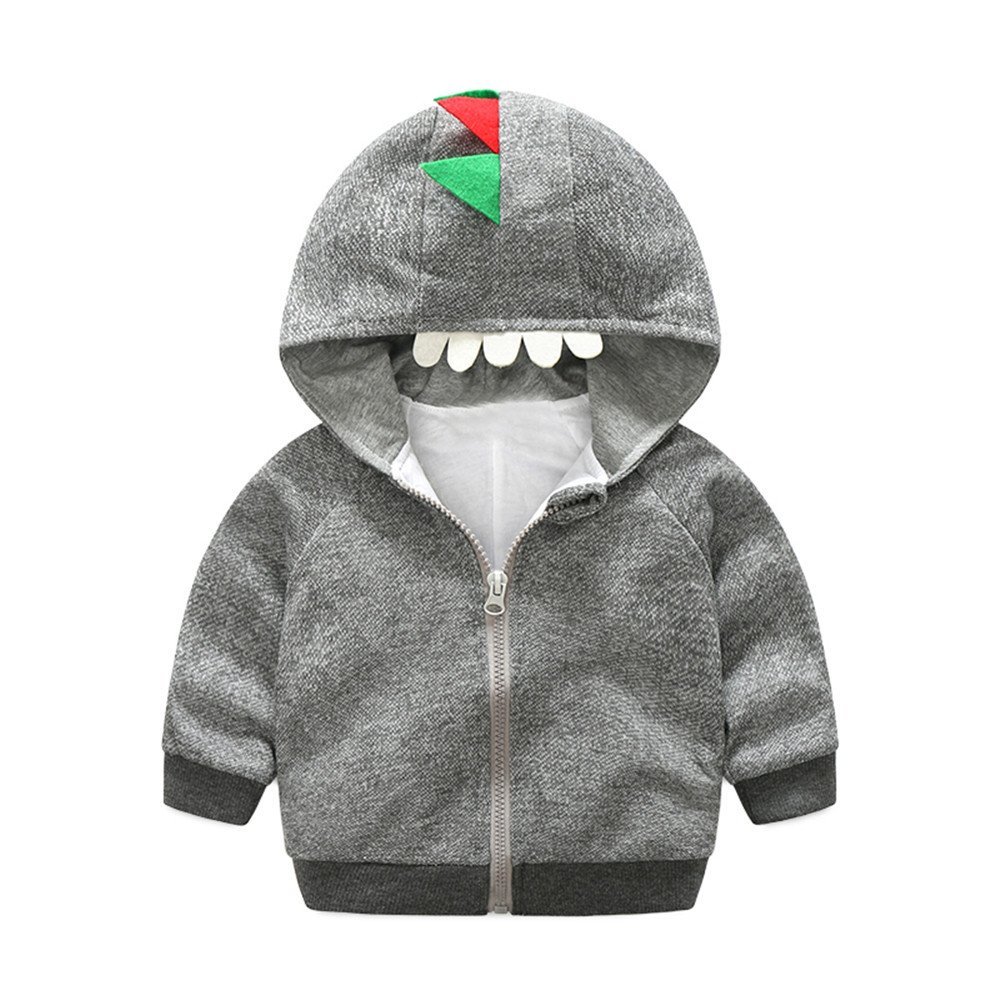 Moyikiss Studio Baby Boys Girls Long Sleeve Dinosaur Coats&Jacket Toddler Zip-up Hoodies Sweatshirt (Grey, 90/12-18 Months)