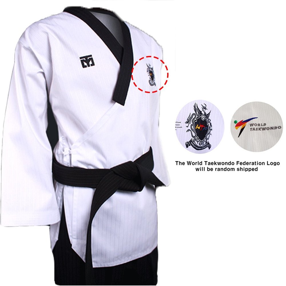 MOOTO Poomsae Dan Uniform Male Dobok WTF Kukkiwon Korean Taekwondo WT Logo (160 (Height : 160~169cm)(5.24~5.54ft))